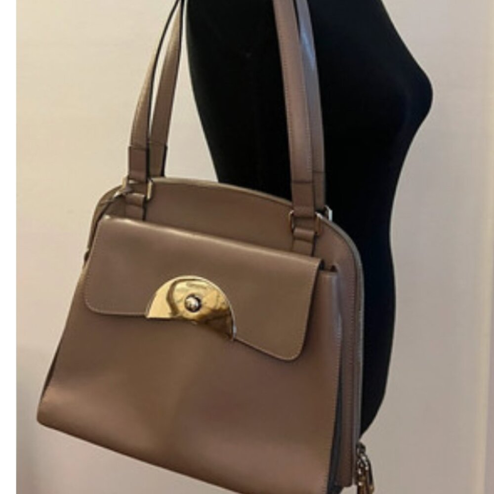 Cromia Italian Leather Handbag taupe shoulder bag made in Italy